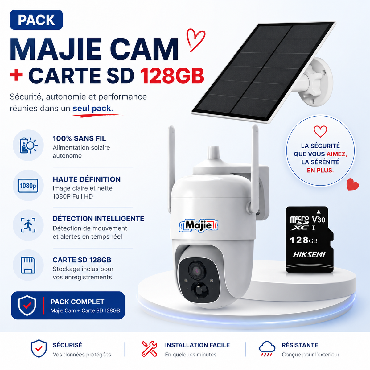 Offre spéciale – MAJIE CAM 3MP Solaire + Carte microSD 128 Go offerte