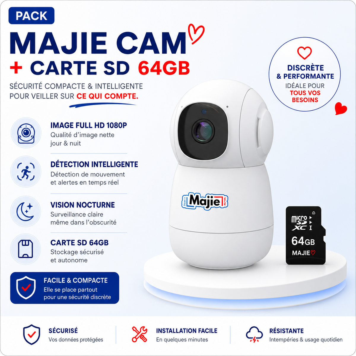 Offre spéciale - Caméra Intérieure WiFi PT 3MP – Autotracking | Vision IA, Détection Personnes & Animaux + Carte SD
