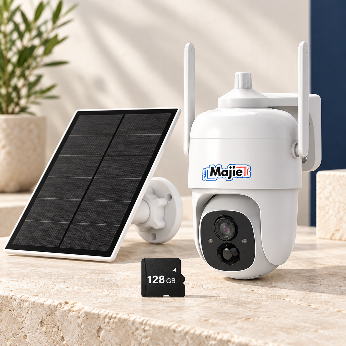 Caméra solaire MAJIE avec panneau et carte microSD 128 Go